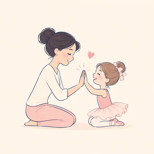 Mãe e filha celebrando juntas a prática de balé